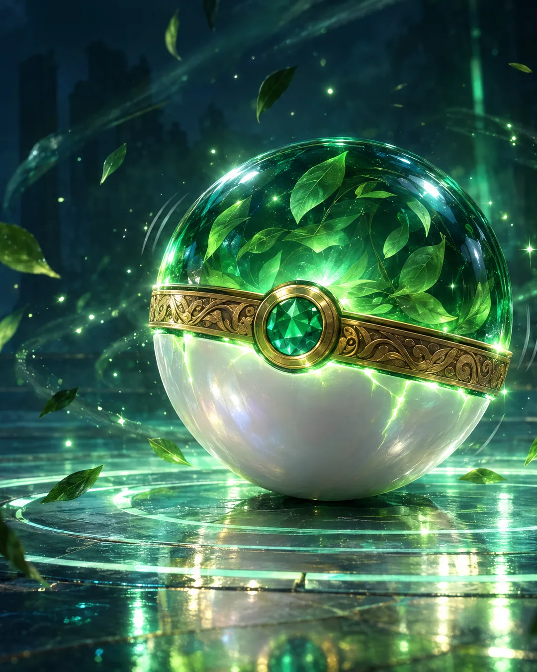 The green ball shaking on a battle platform, green light leaking from its seam